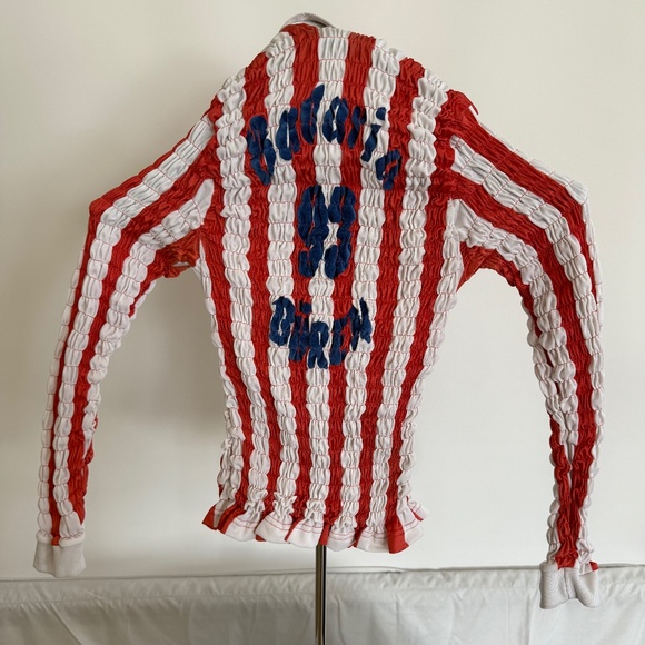 Conner Ives The Swan The Reconstituted Shirred Long Sleeve Football Top - Picture 3 of 5